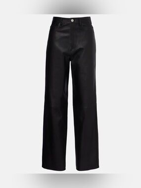 RÓHE Dolores Leather Wide Leg Trousers in Black Lamb Leather size 38